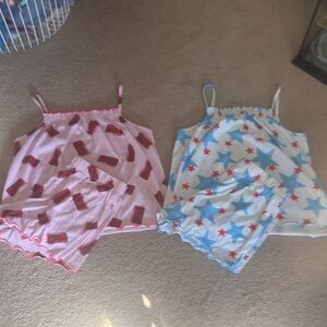 Girls XL 14 Cat & Jack Pink ice cream sandwich Print &Blue Star Pajama Tank Sets